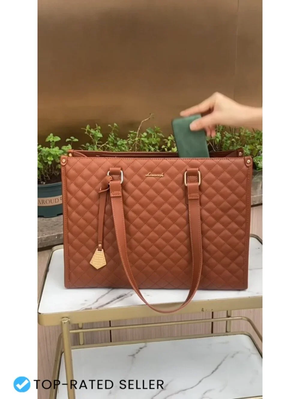Quilted Laptop Lunch Tote Bag with Insulated Compartment and Wallet